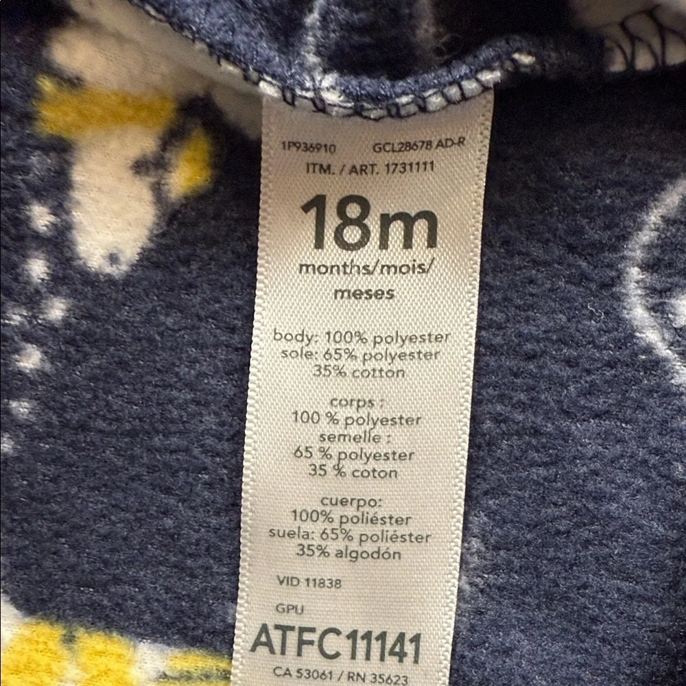 Carters Onesie Pajamas, Blue White Dinosaur, Grip Feet, Fleece, PJs, Boys 18 Mo - Picture 8 of 8